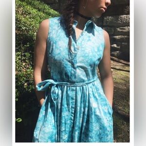 Talbots Blue/White Sleeves Cloud Print Shirt Dress